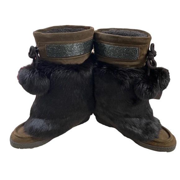 Coach Maryann Size 8B Brown Suede/Beaded/Rabbit Fur Winter Boots - Picture 3 of 6